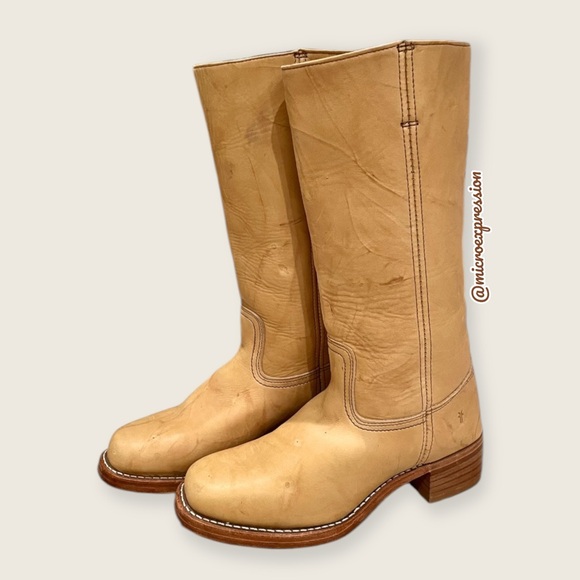 Frye Campus 14L Banana Yellow Leather Vintage Distressed Knee High Pull On Boots - Picture 12 of 16